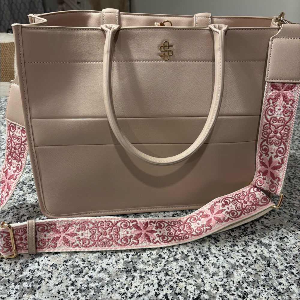 Simply Southern Elegant Pink Tote Bag with Embroidered Strap